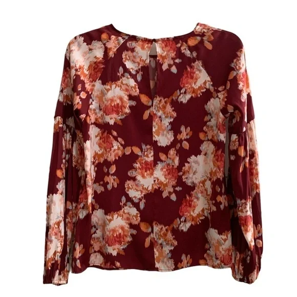 NWT Lauren Conrad Floral Abstract Satin Long Sleeve Blouse - Picture 4 of 12
